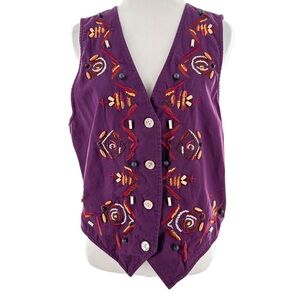 Carole little Sport petite vest size M purple embroidered tribal vintage 80s 90s